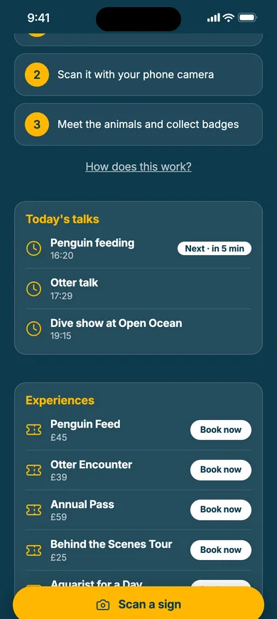 Today's talks, with the penguin feeding next in five minutes