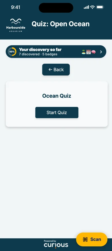 The start screen of the Ocean Quiz
