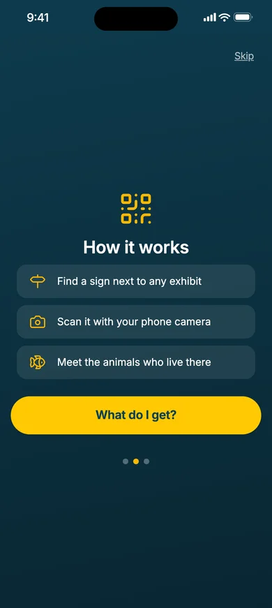 How it works: find a sign, scan it, meet the animals