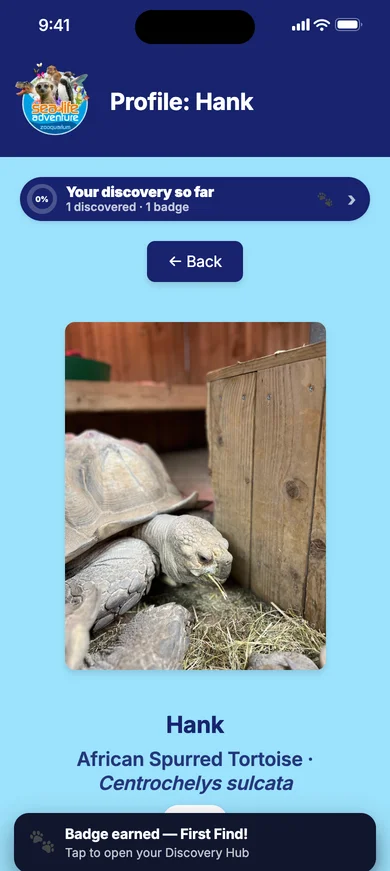 Hank the African spurred tortoise's profile at Sealife Adventure