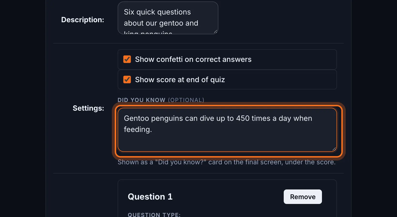 Step 3: Under Settings, type your fact in Did you know (optional).