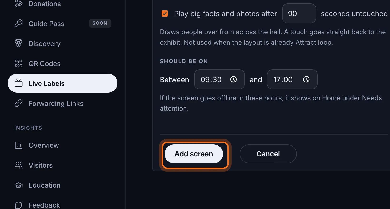 Step 6: Click Add screen at the bottom of the form.