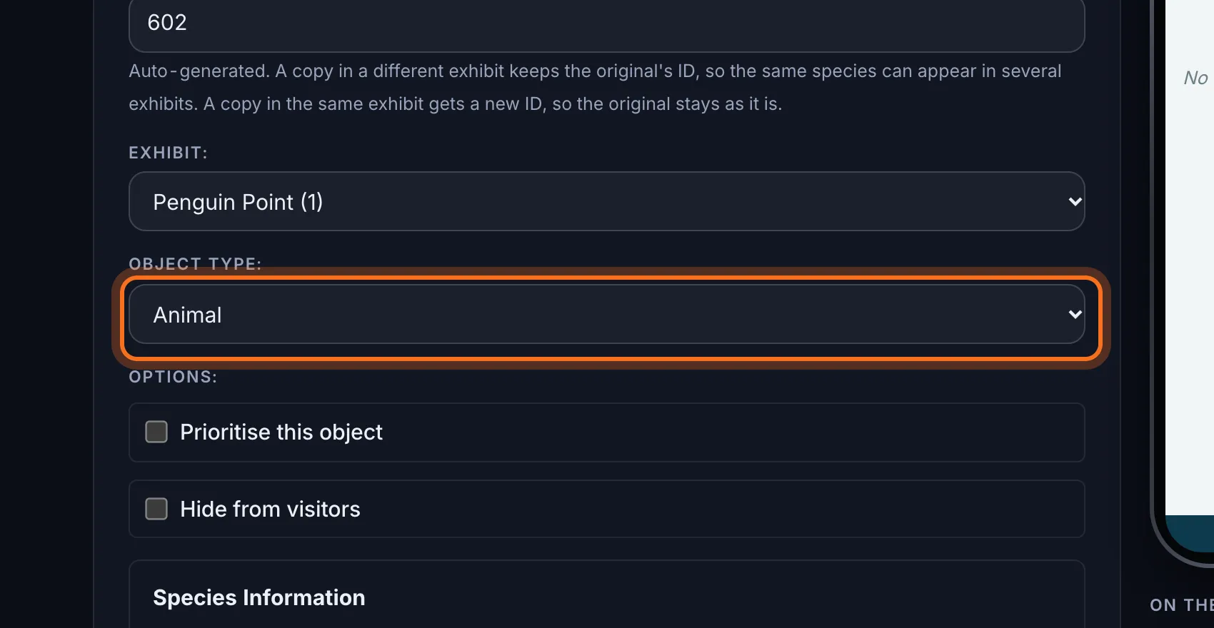 Step 4: In Object Type, choose Animal for a named individual, or Species for a kind of animal.