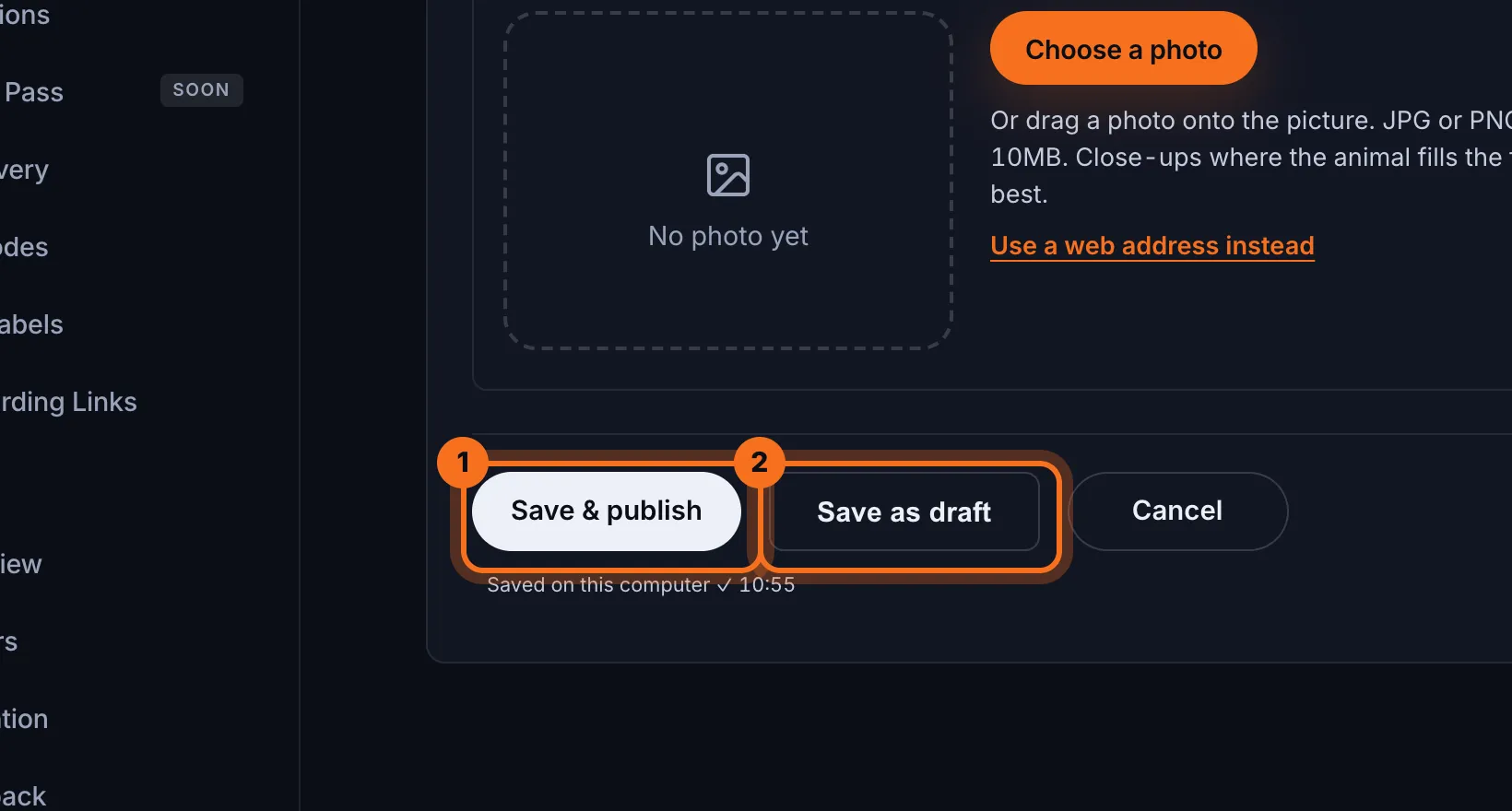 Step 7: Click Save & publish to show it to visitors now, or Save as draft to keep it hidden until it's ready.
