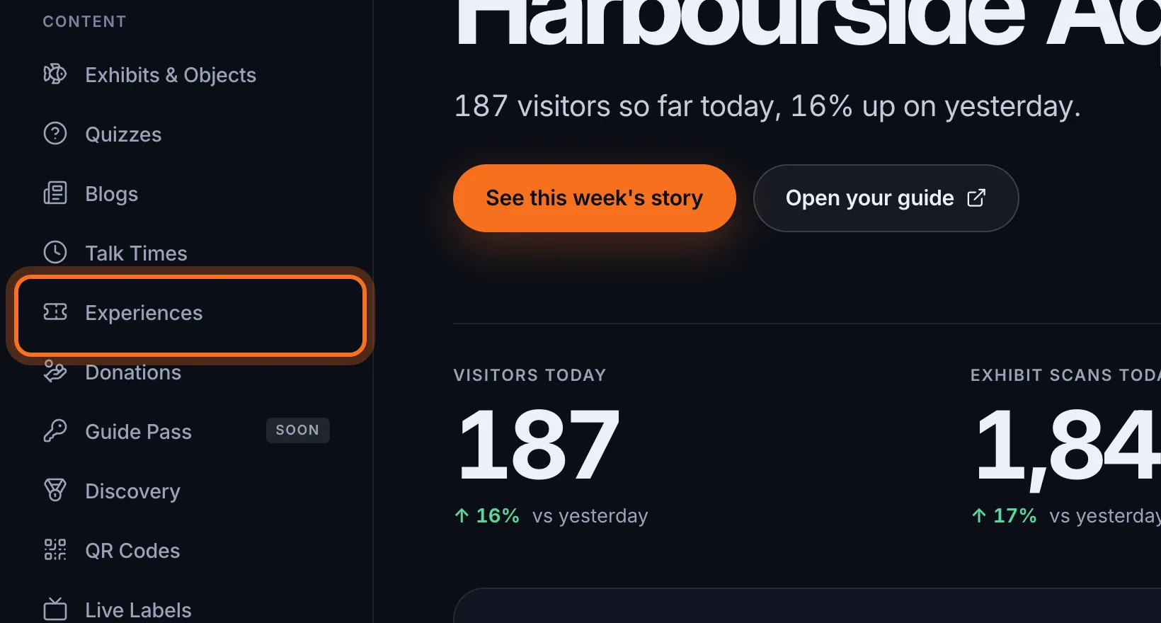 Step 1: In the sidebar, under Content, click Experiences.
