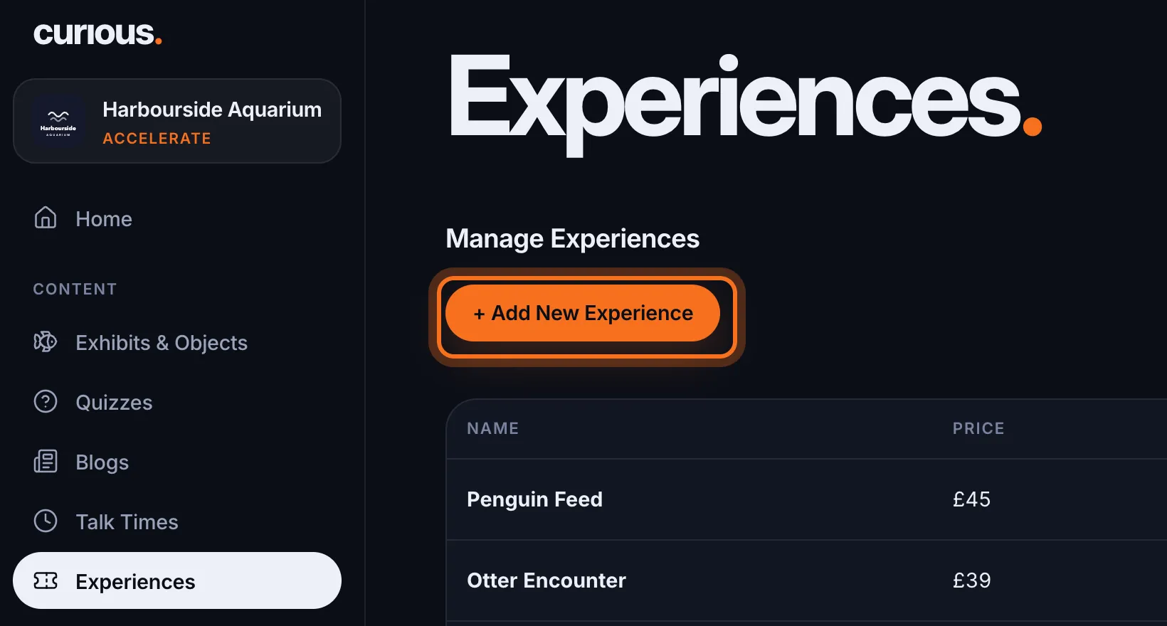 Step 2: Click + Add New Experience, at the top of the page.