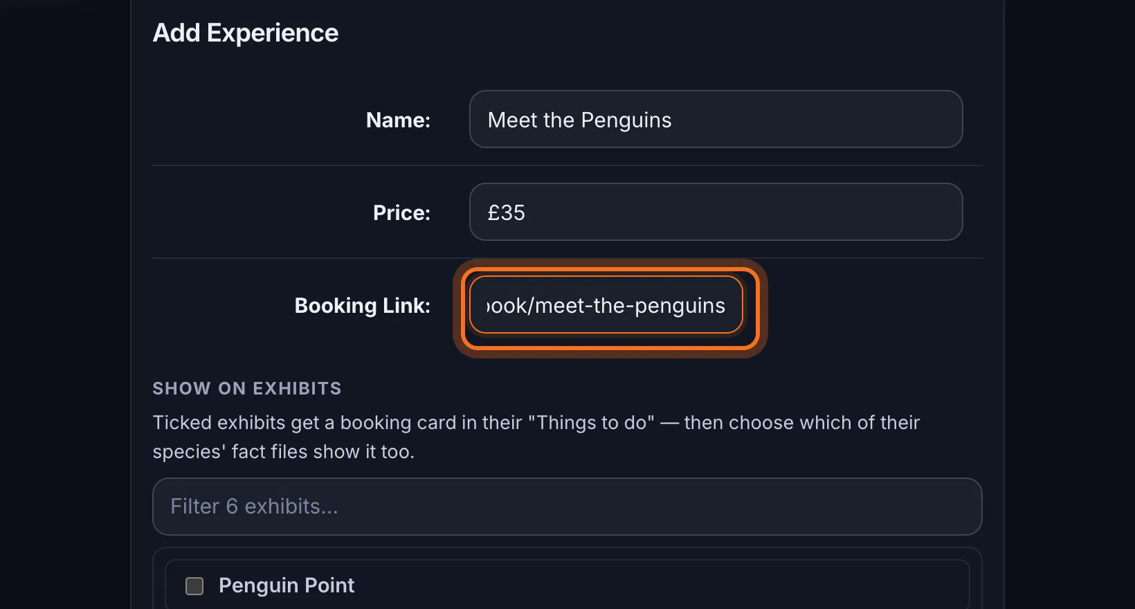 Step 4: In Booking Link, paste the web address of its booking page.