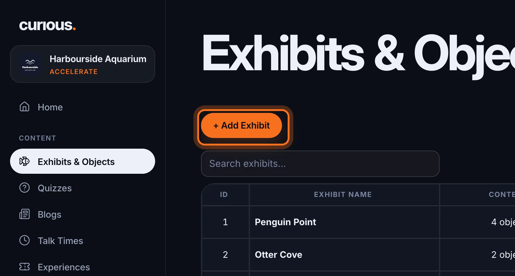 Step 2: Click + Add Exhibit, above the list of exhibits.