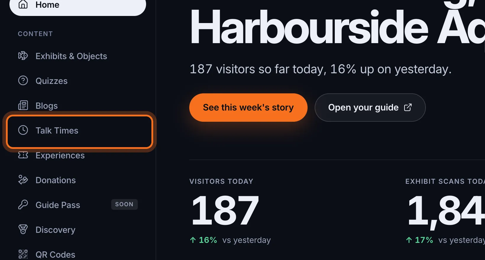 Step 1: In the sidebar, under Content, click Talk Times.