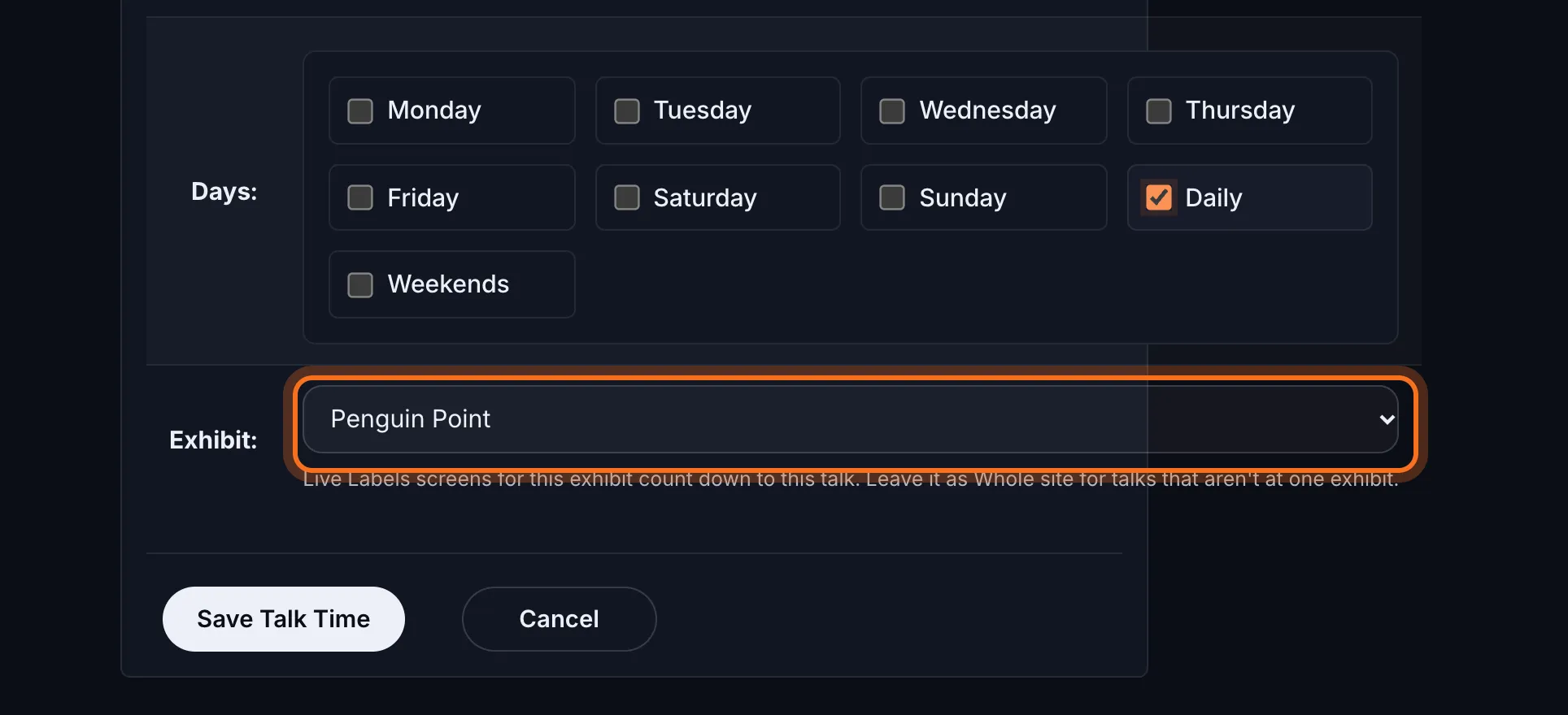 Step 5: In Exhibit, choose where the talk happens, or leave it as Whole site.