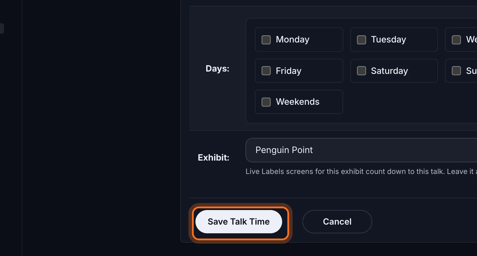 Step 6: Click Save Talk Time. The talk appears in the list.