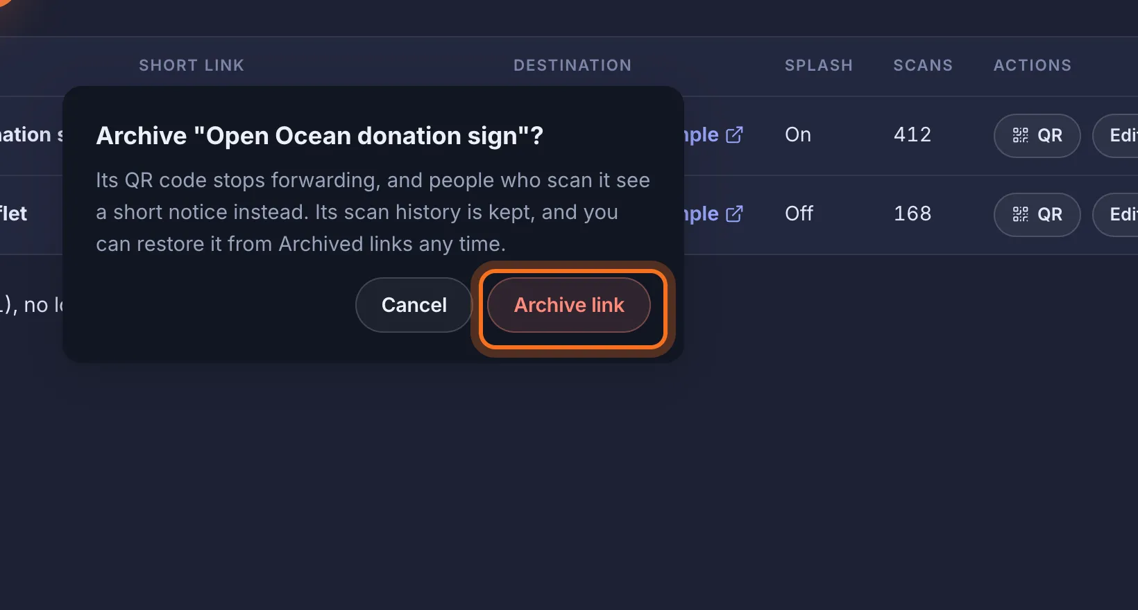 Step 3: A box explains what happens. Click Archive link.