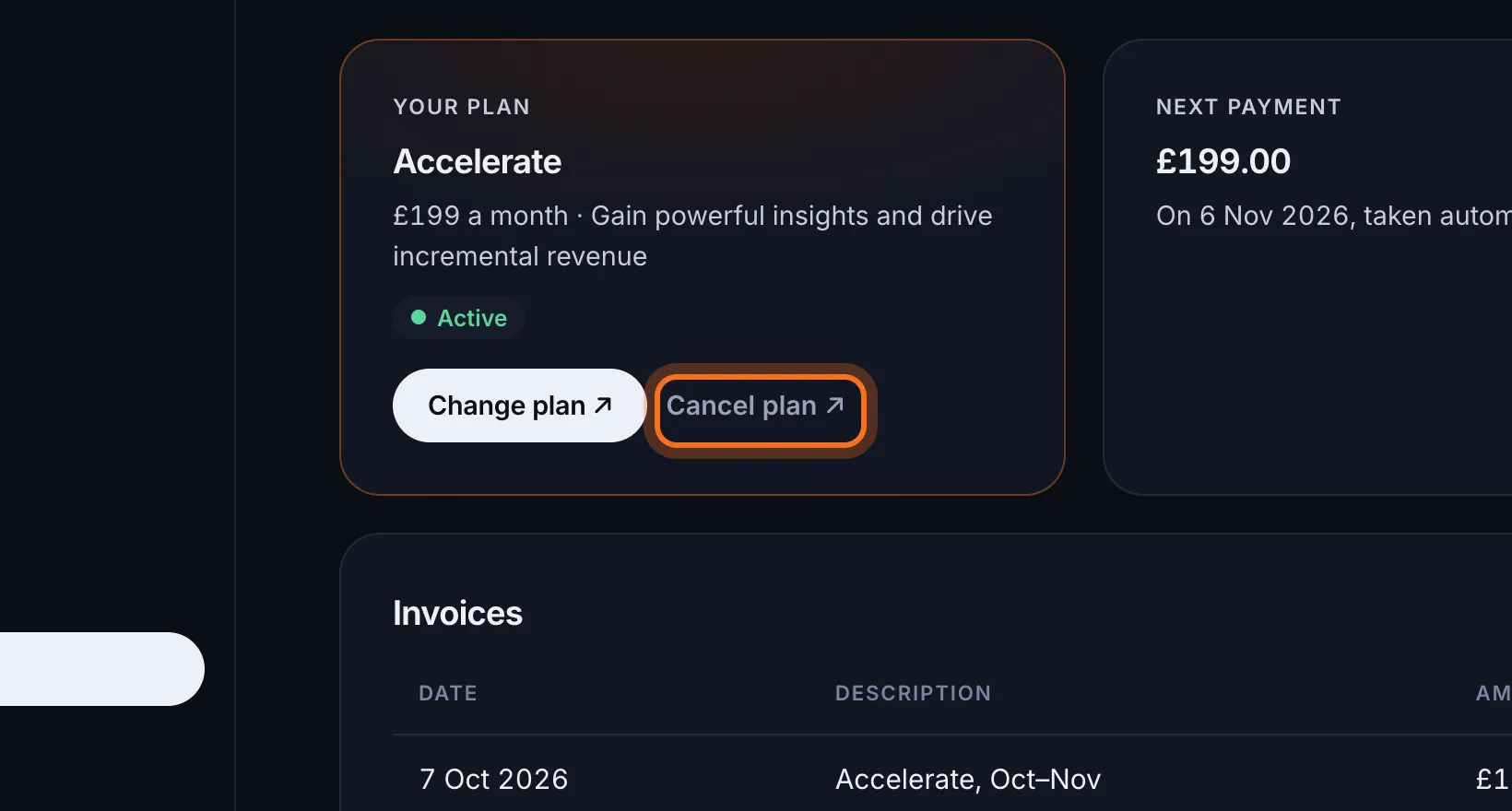 Step 2: Under Your plan, click Cancel plan ↗.