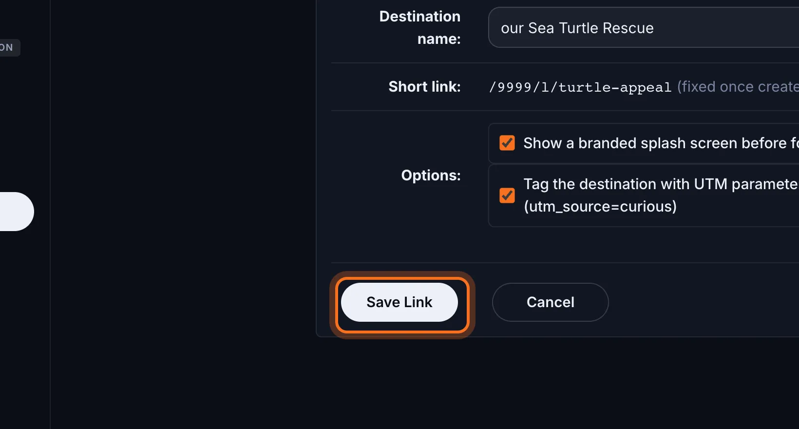 Step 4: Click Save Link. People who scan from now on go to the new page.