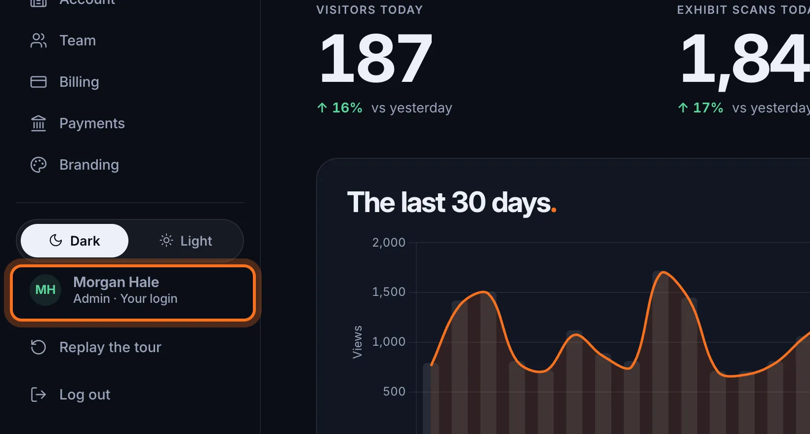 Step 1: At the bottom of the sidebar, above Log out, click your name.