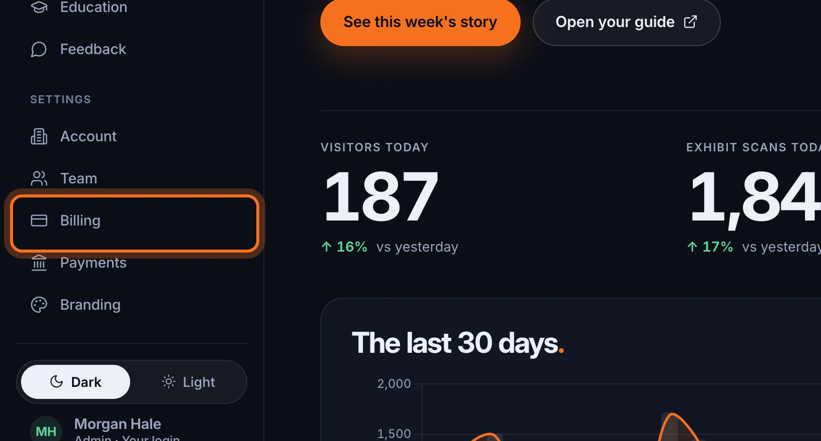 Step 1: In the sidebar, under Settings, click Billing.