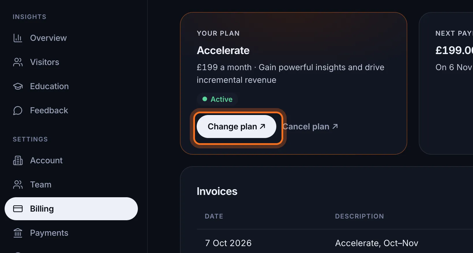 Step 2: Under Your plan, click Change plan ↗.