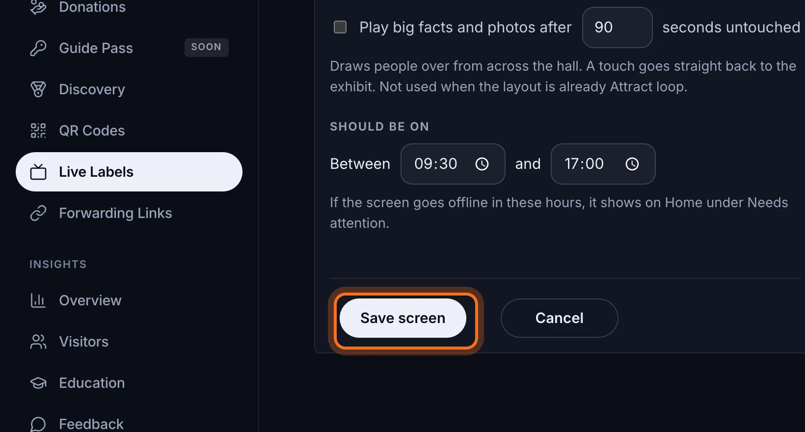 Step 7: Check the Live preview, then click Save screen.