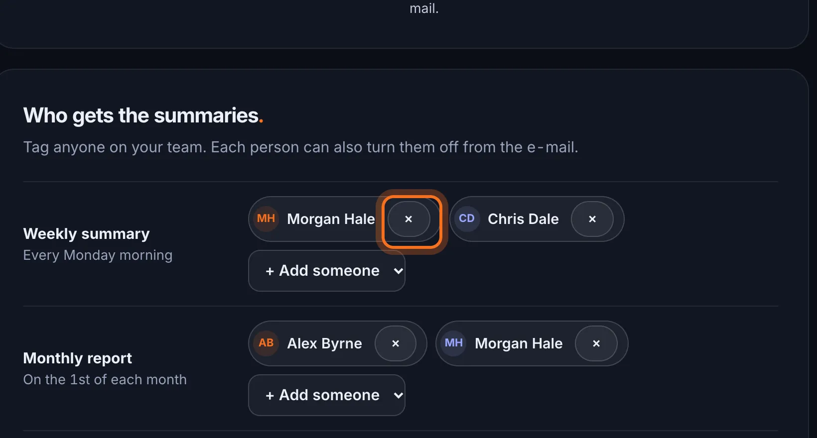 Step 3: To stop someone getting it, click × next to their name.