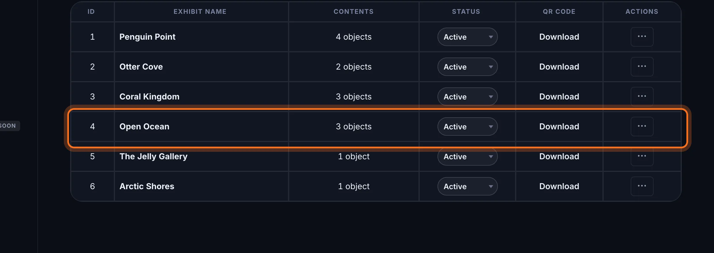 Step 2: Click the row of the exhibit you're adding it to.