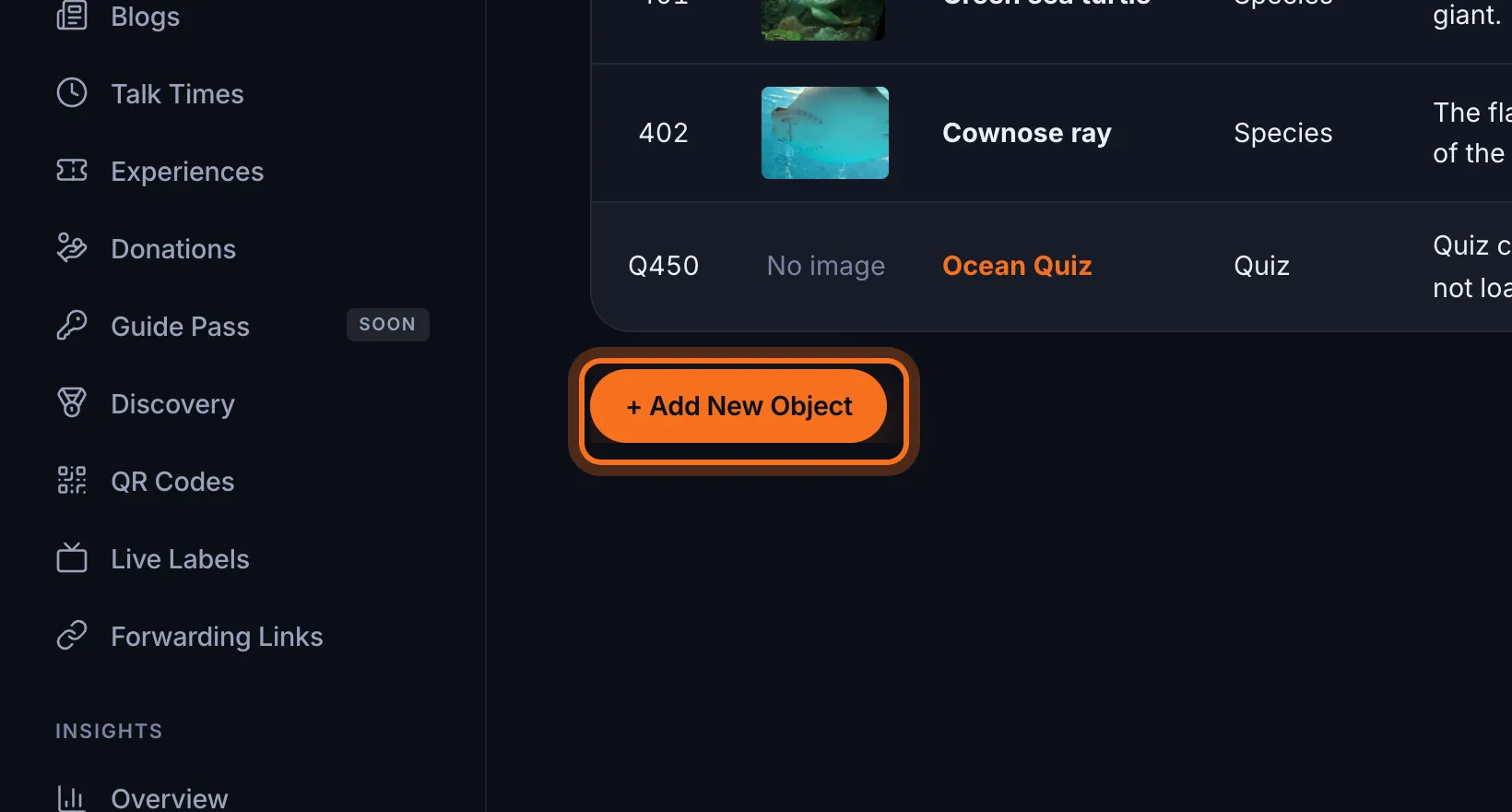 Step 3: Below the list, click + Add New Object.