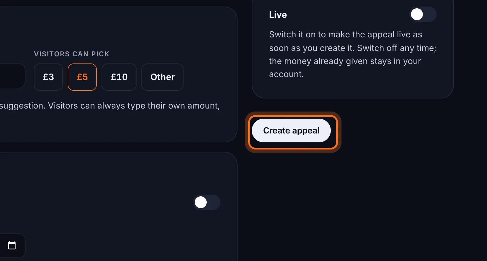 Step 10: Click Create appeal. It's saved as a draft, which visitors can't see.