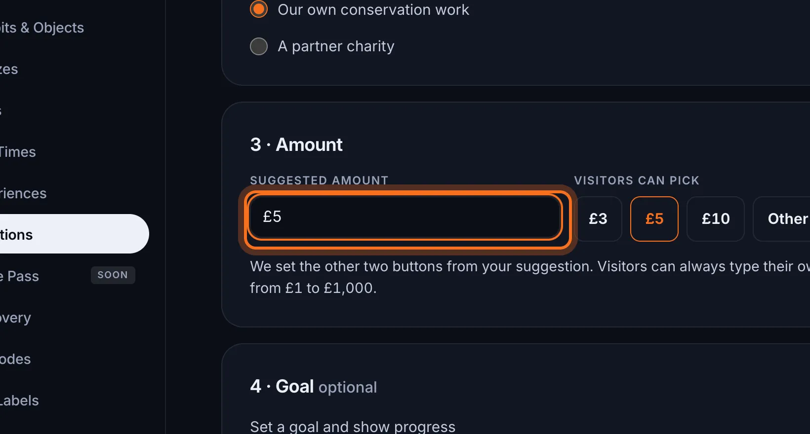 Step 5: Under 3 · Amount, type a Suggested amount.