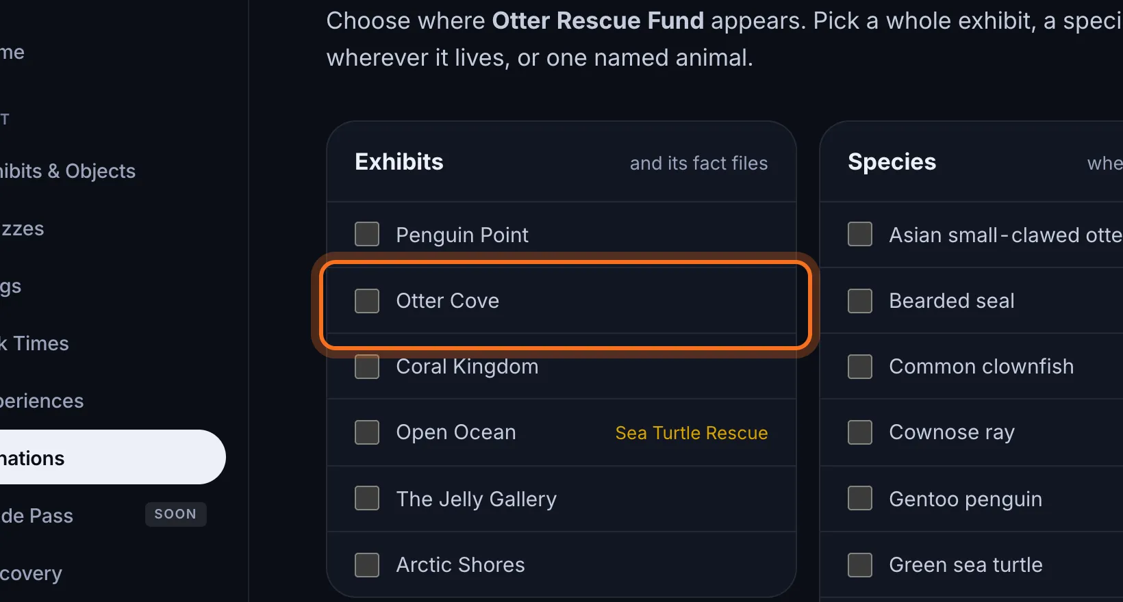 Step 8: Tick the places it should show.