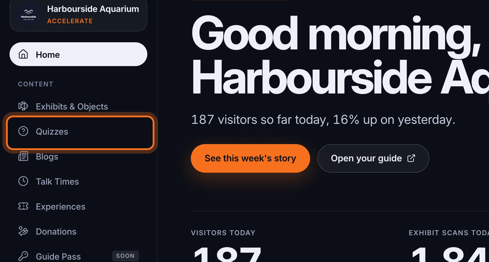 Step 1: In the sidebar, under Content, click Quizzes.