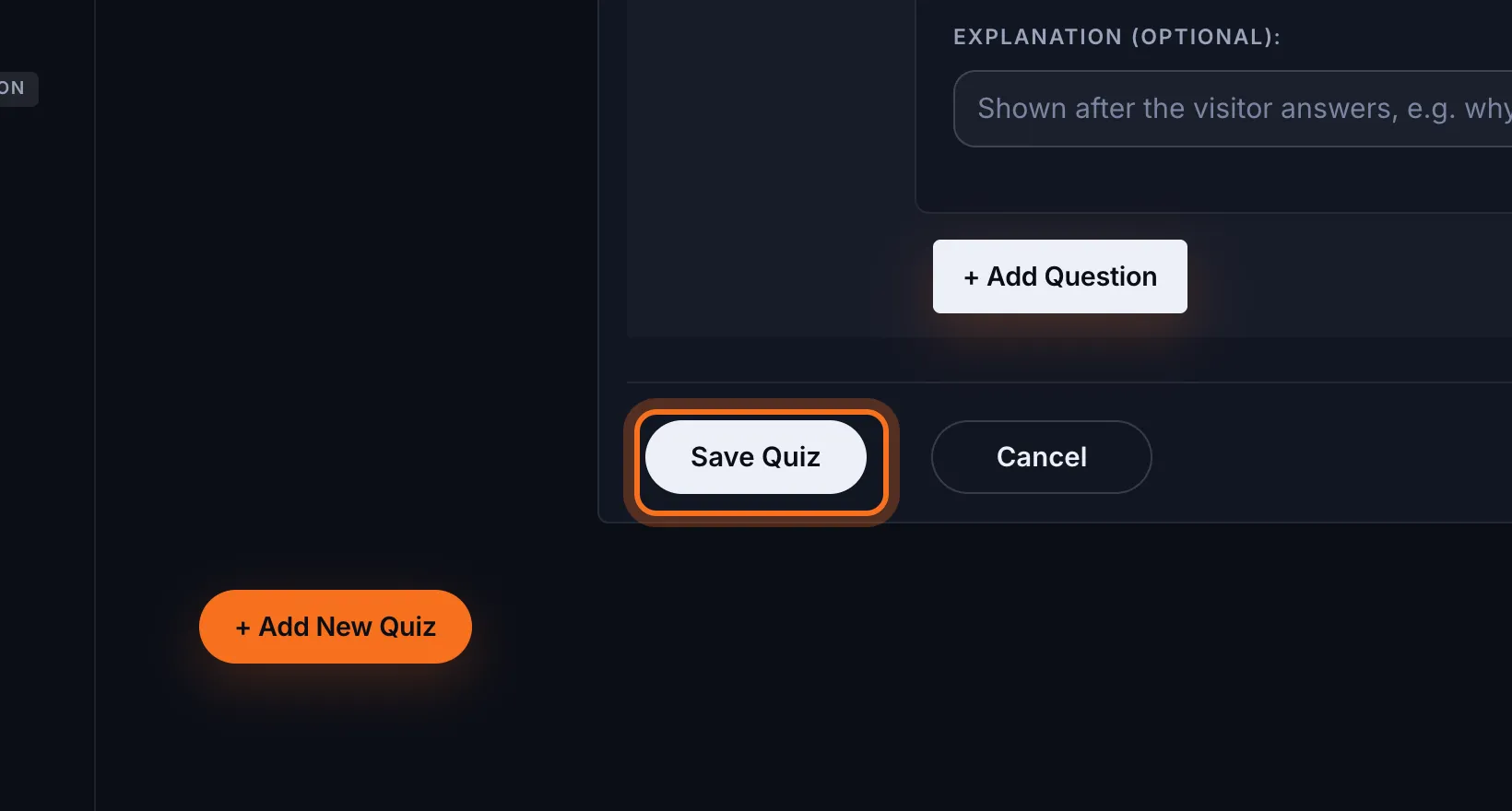 Step 7: Click Save Quiz. You'll see “Quiz created successfully!”.