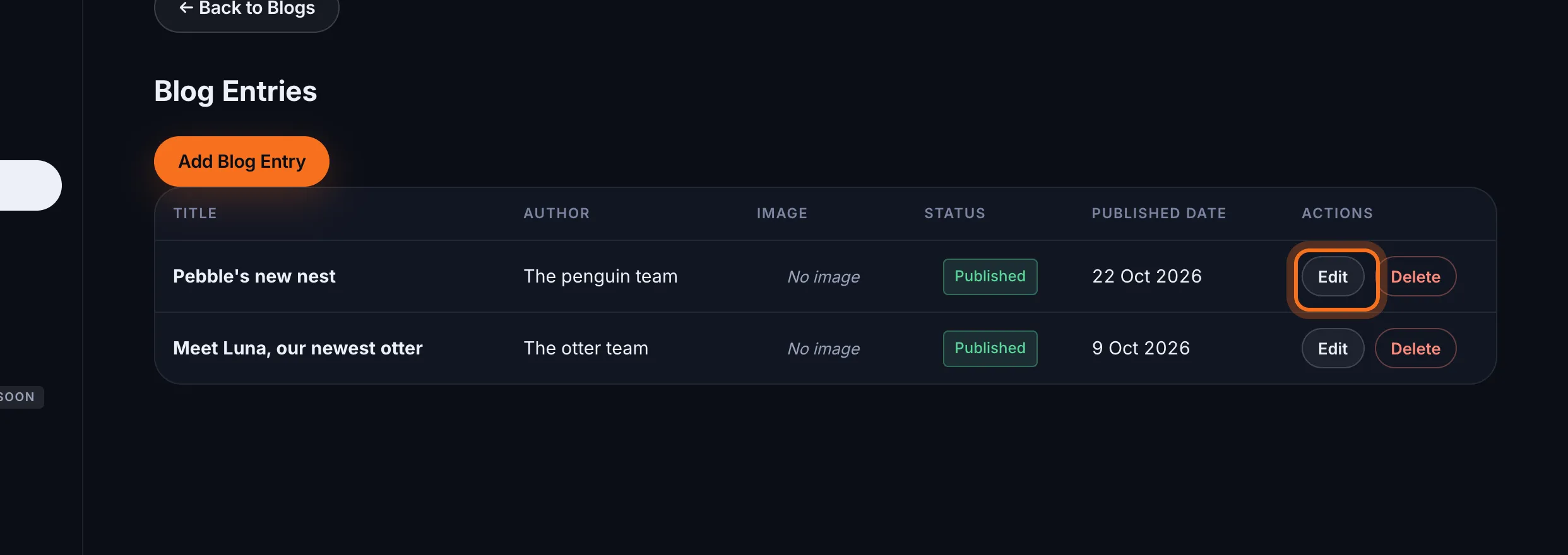 Step 3: Click Edit in the post's row.