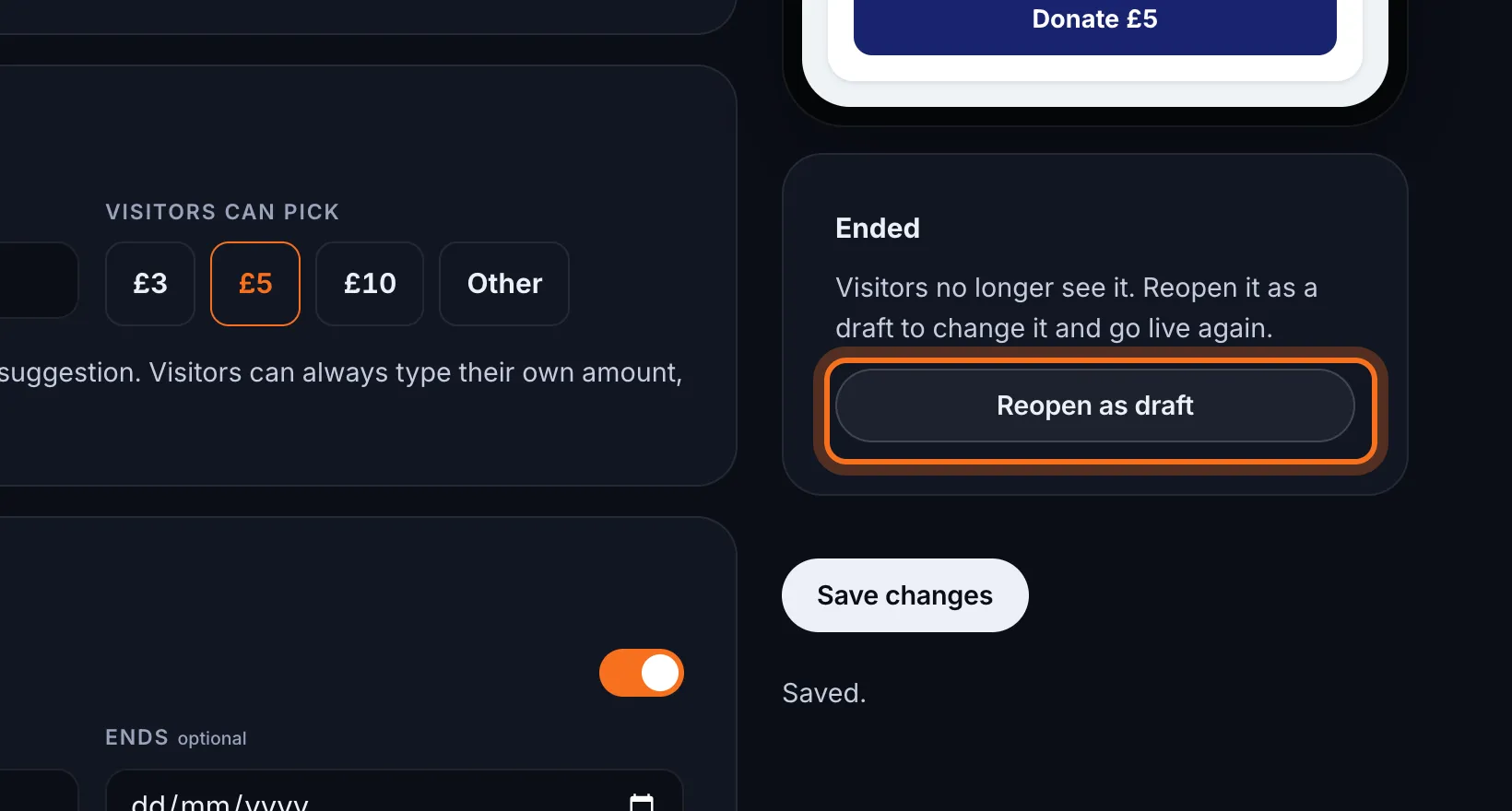 Step 4: To reopen it later, open the appeal and click Reopen as draft.