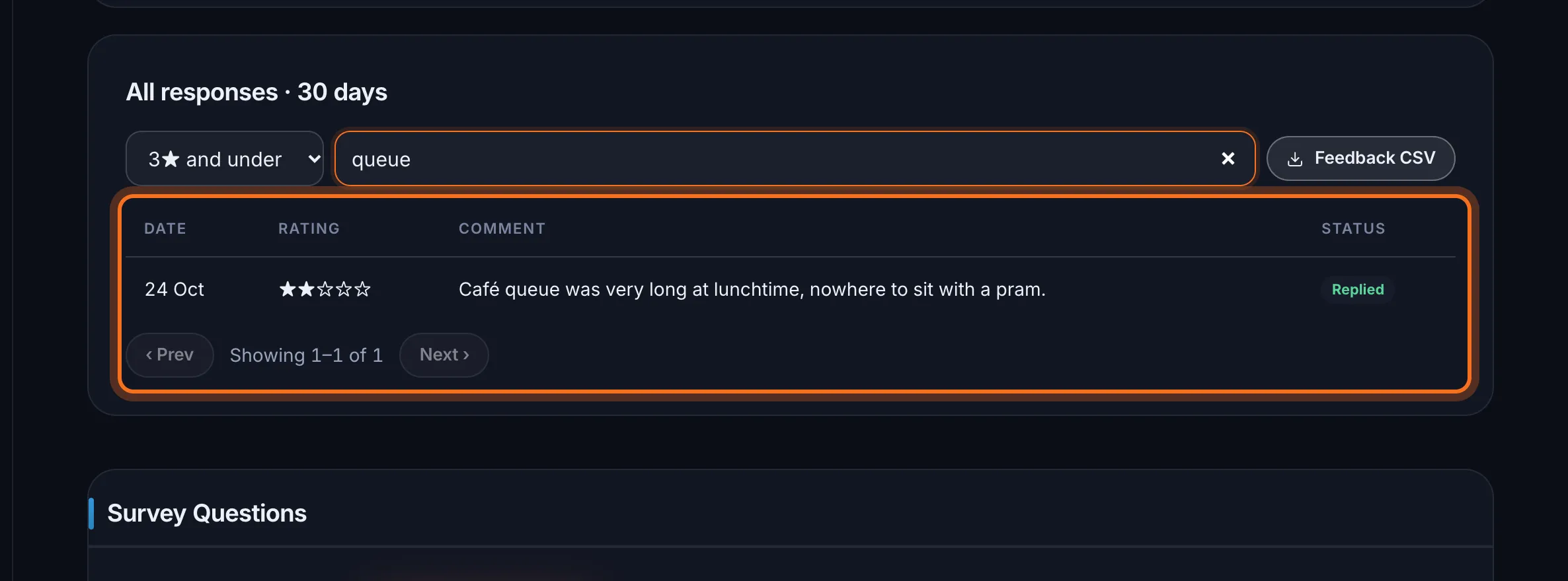 Step 6: The Status column shows whether each response is New or Replied.