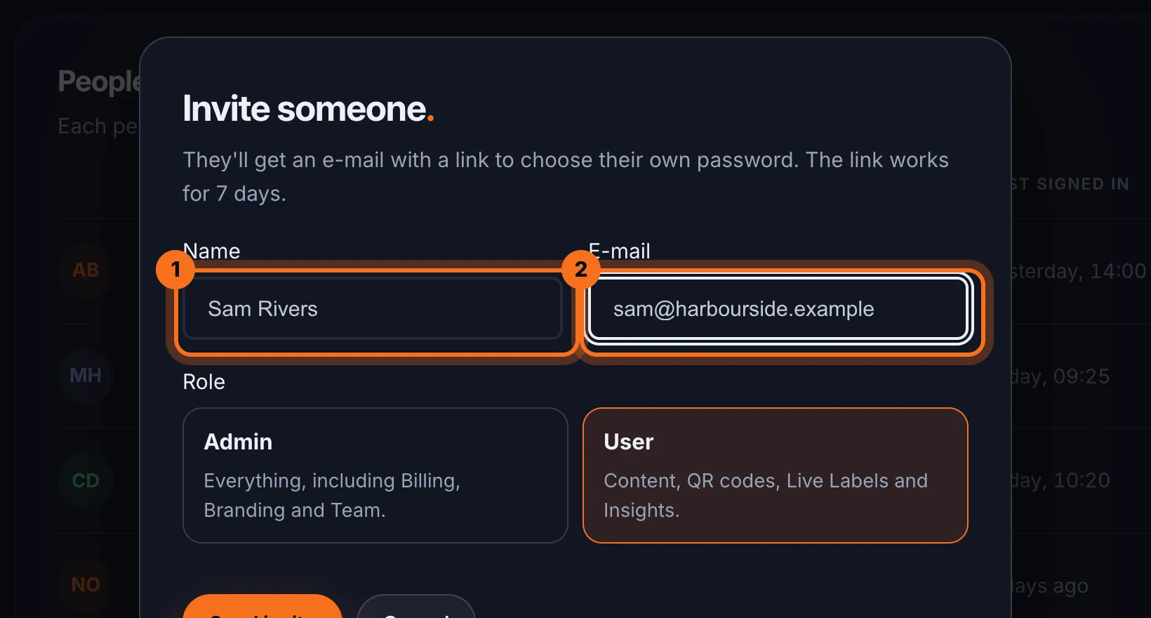 Step 3: Type their Name and E-mail.