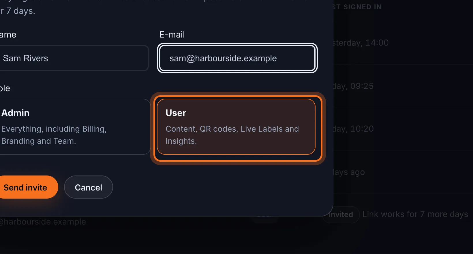 Step 4: Under Role, choose Admin or User.