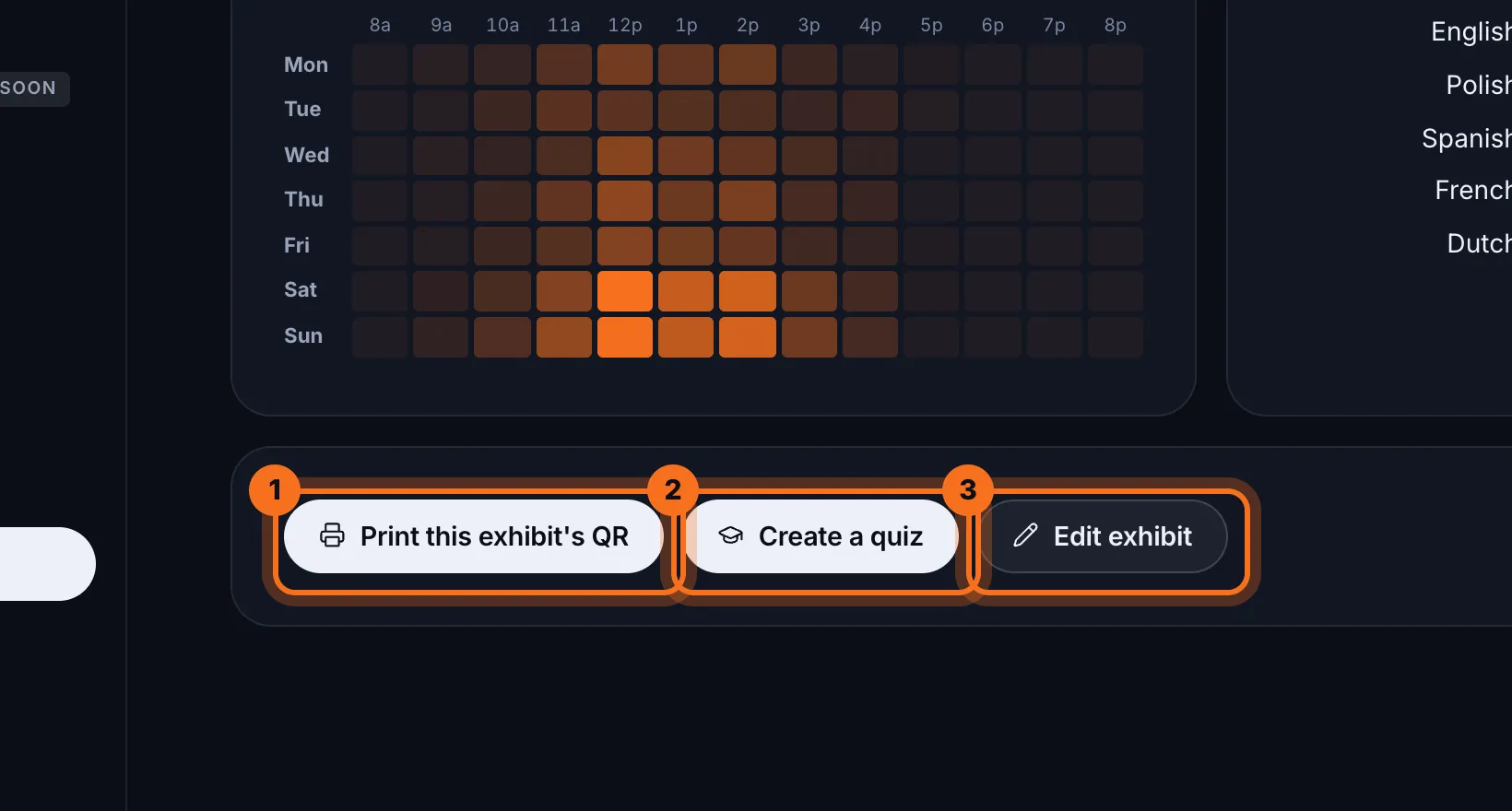 Step 5: Use the buttons at the bottom to Print this exhibit's QR, Create a quiz or Edit exhibit.
