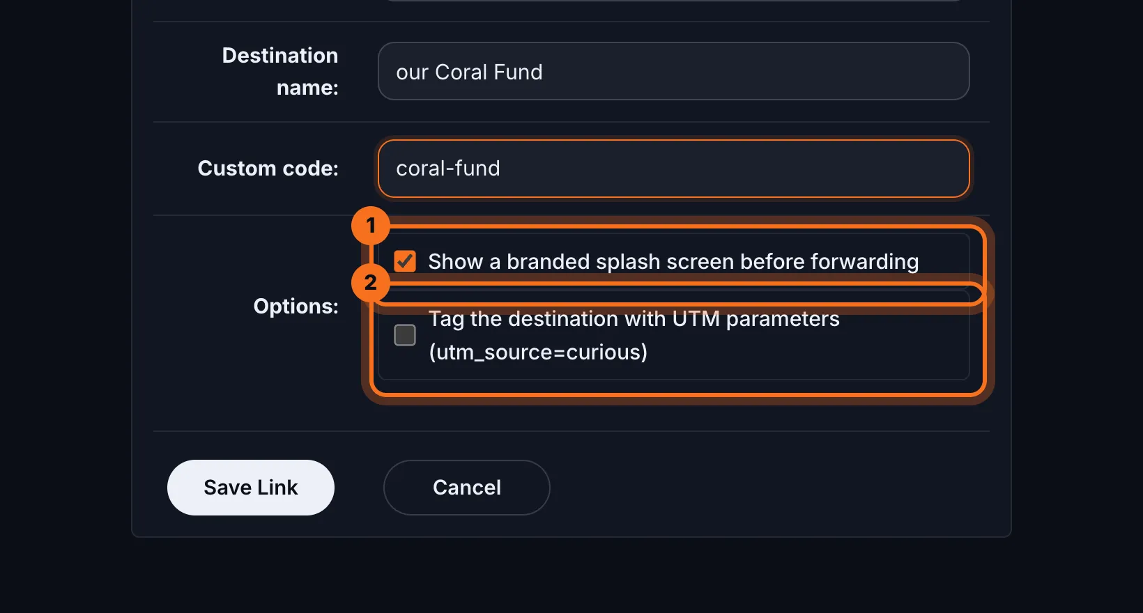 Step 5: Choose your Options. Show a branded splash screen before forwarding is ticked to start with.