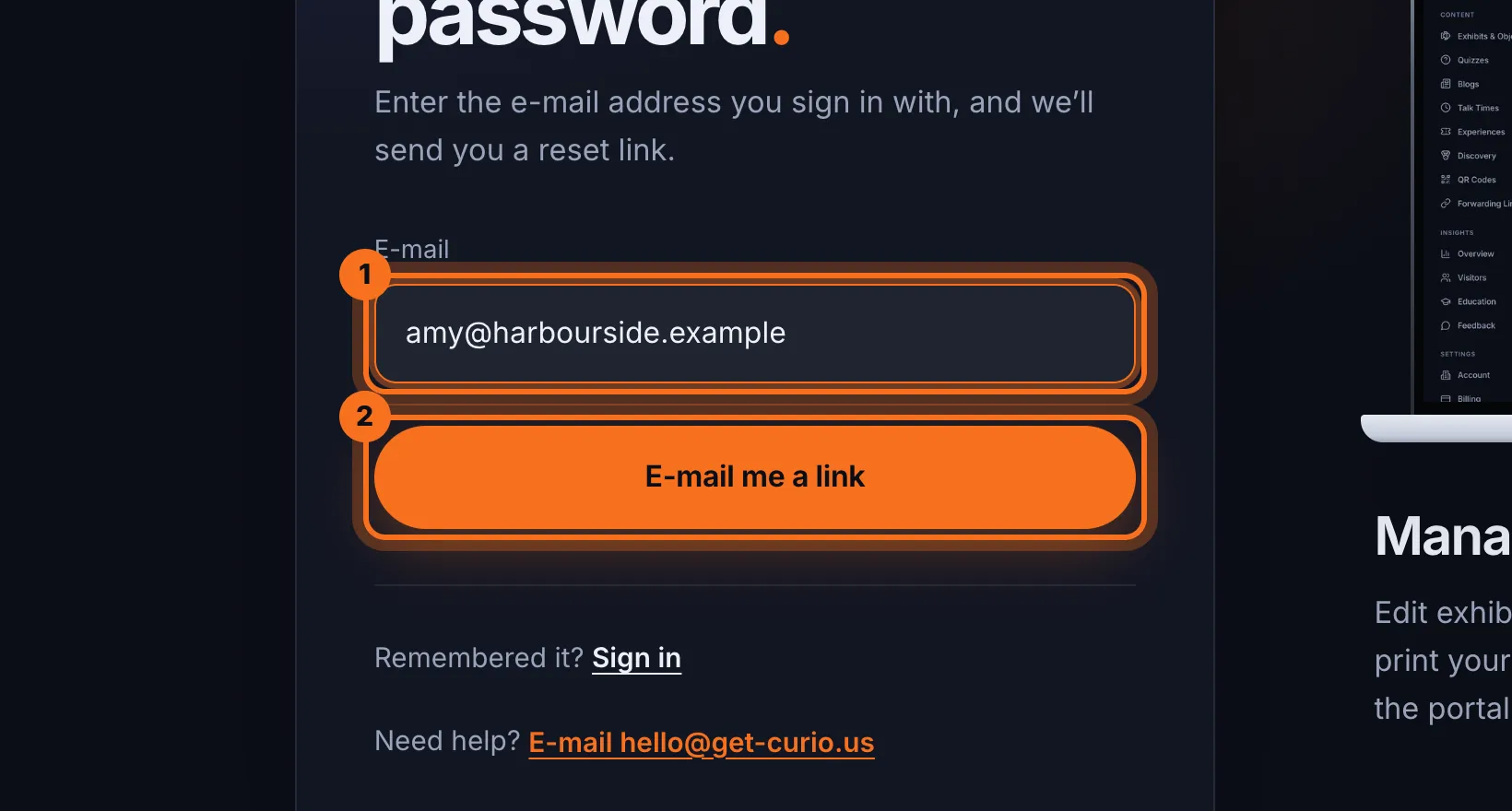 Step 2: Type the e-mail address you sign in with, and click E-mail me a link.