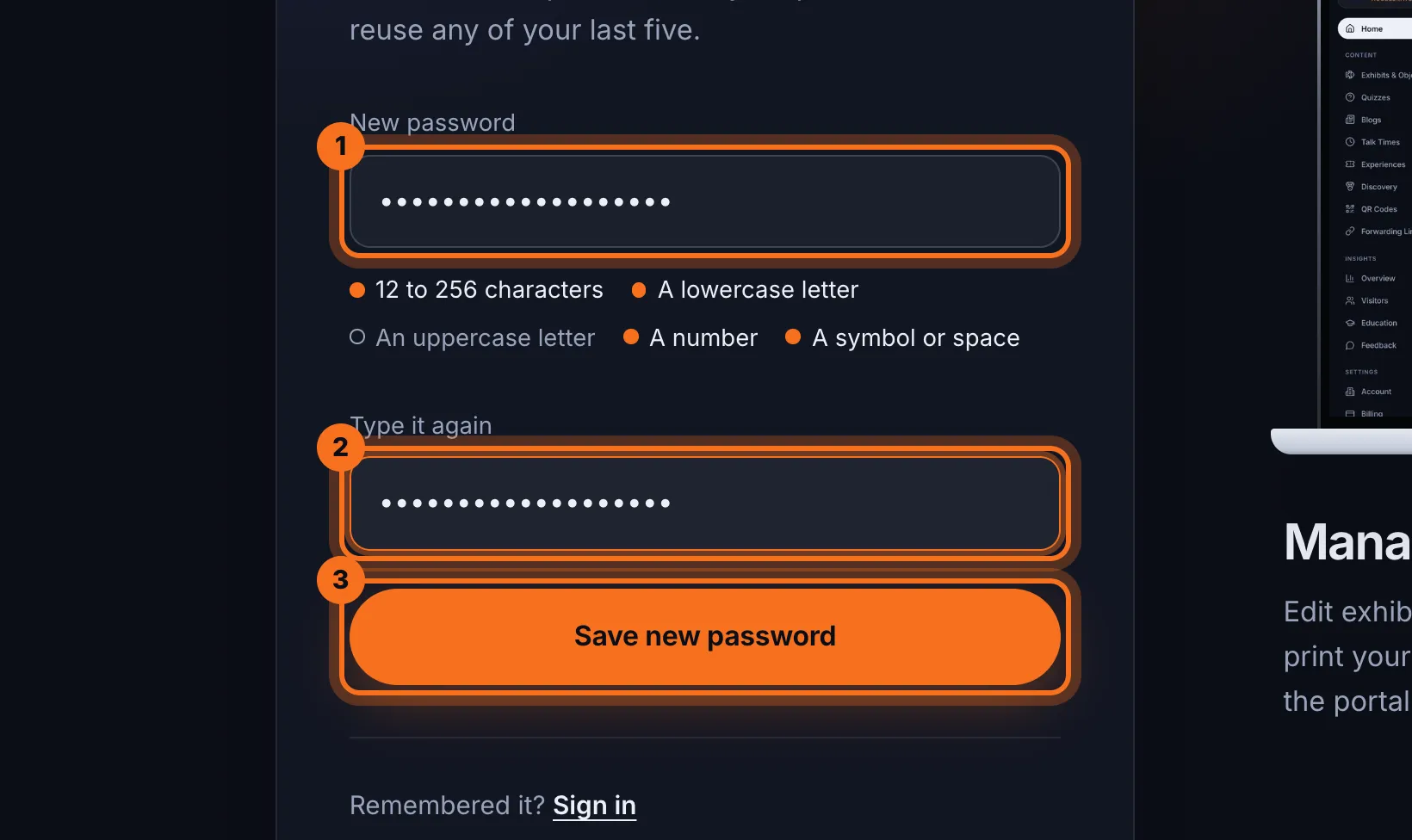 Step 4: Type a new password in New password and again in Type it again, then click Save new password.