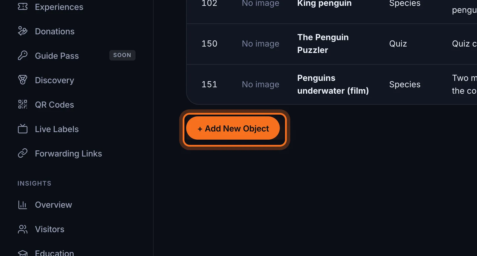 Step 3: Below the list, click + Add New Object.