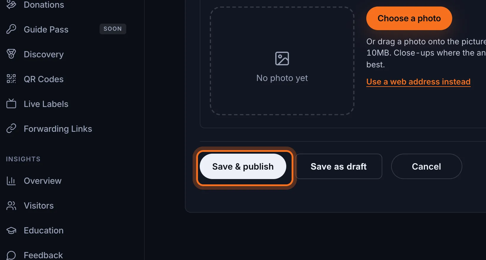 Step 8: Finish the fact file, then click Save & publish. Visitors can see it now.