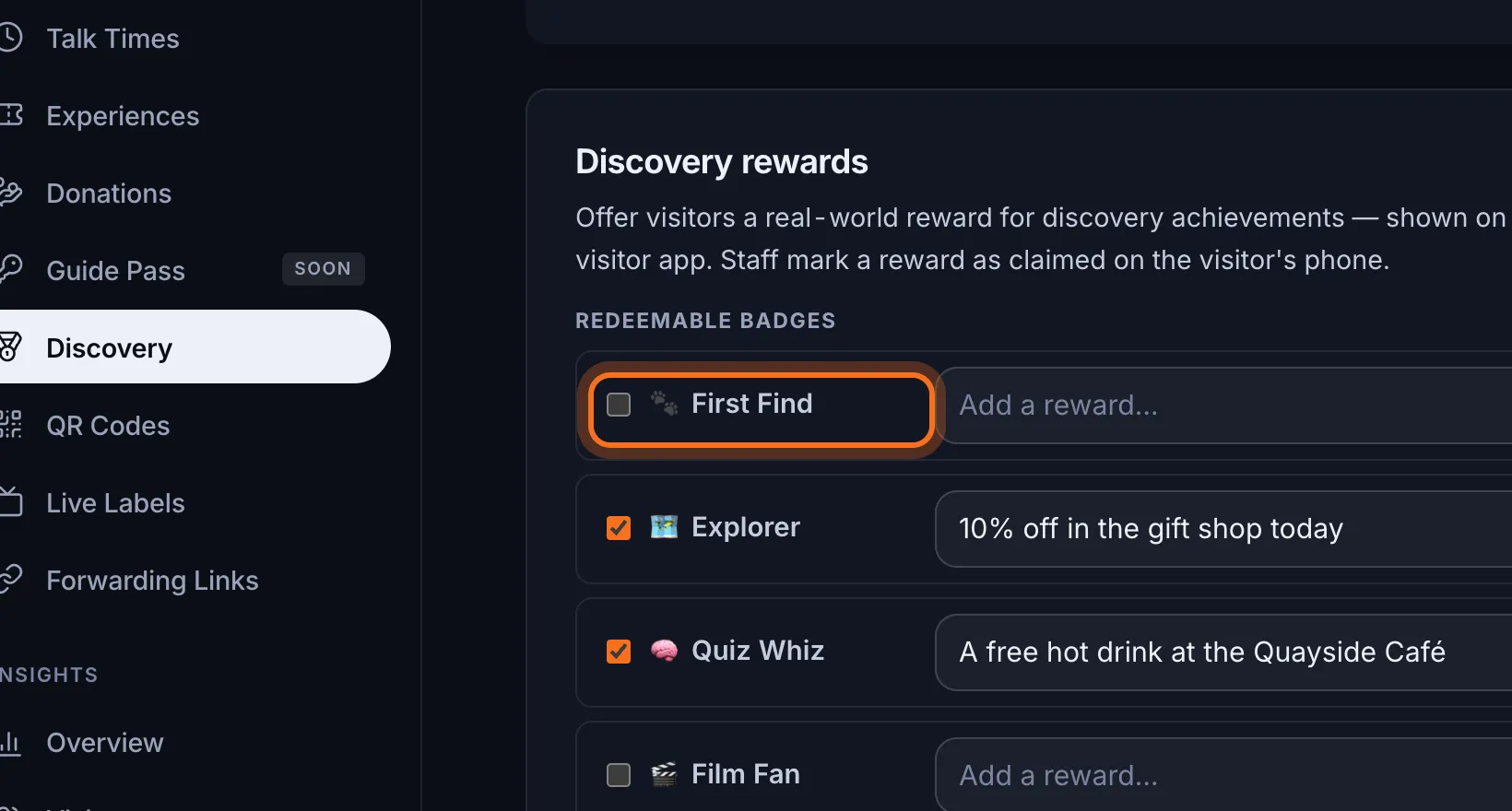 Step 3: Under Redeemable badges, tick a badge that should earn a reward.