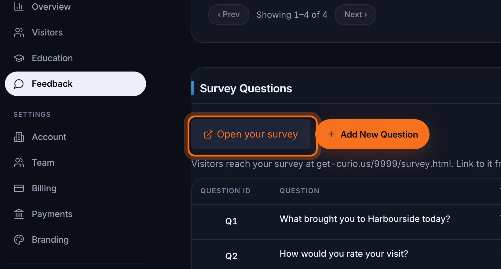 Step 7: To try the survey as a visitor, click Open your survey. It opens in a new tab.