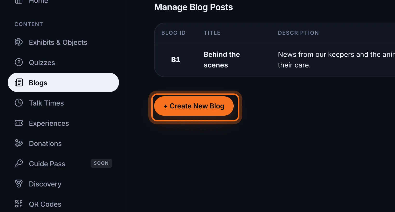 Step 2: If you already have a blog for this post, go to step 5. Otherwise, click + Create New Blog, below the list.