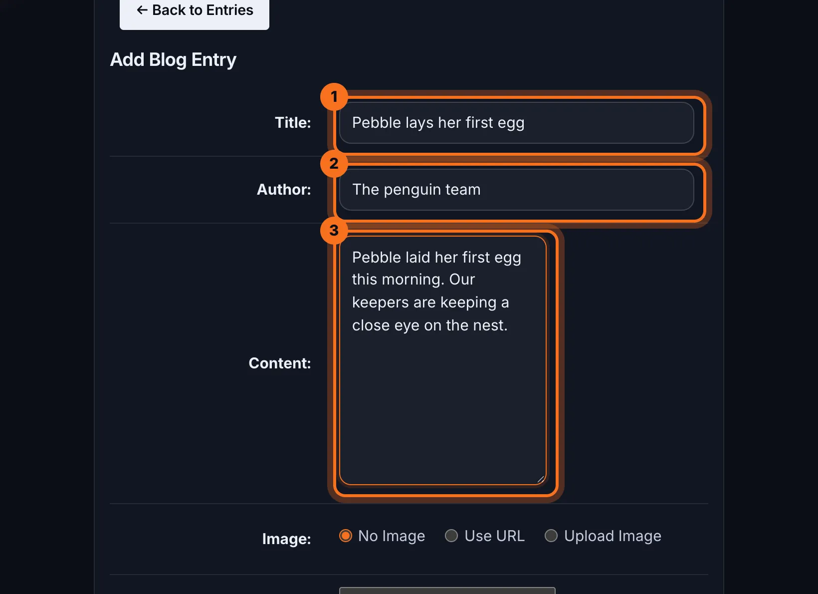 Step 7: Type the post's Title and Content, and an Author if you like. Leave a blank line between paragraphs.